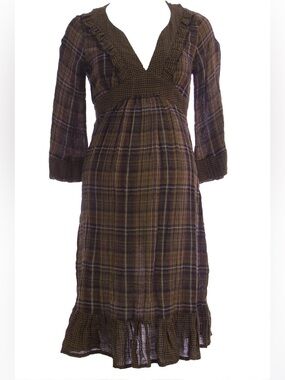 OLIAN Maternity Women's Glen Plaid Loose 3/4 Sleeve Volan Hem Dress Size XS NWT